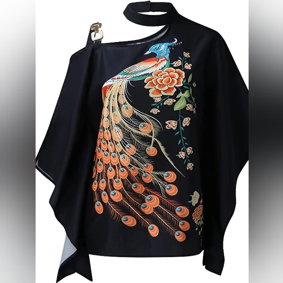 Nwot Peacock Blue Blouse Halter Batwing Sleeve Sz Large - Picture 2 of 5